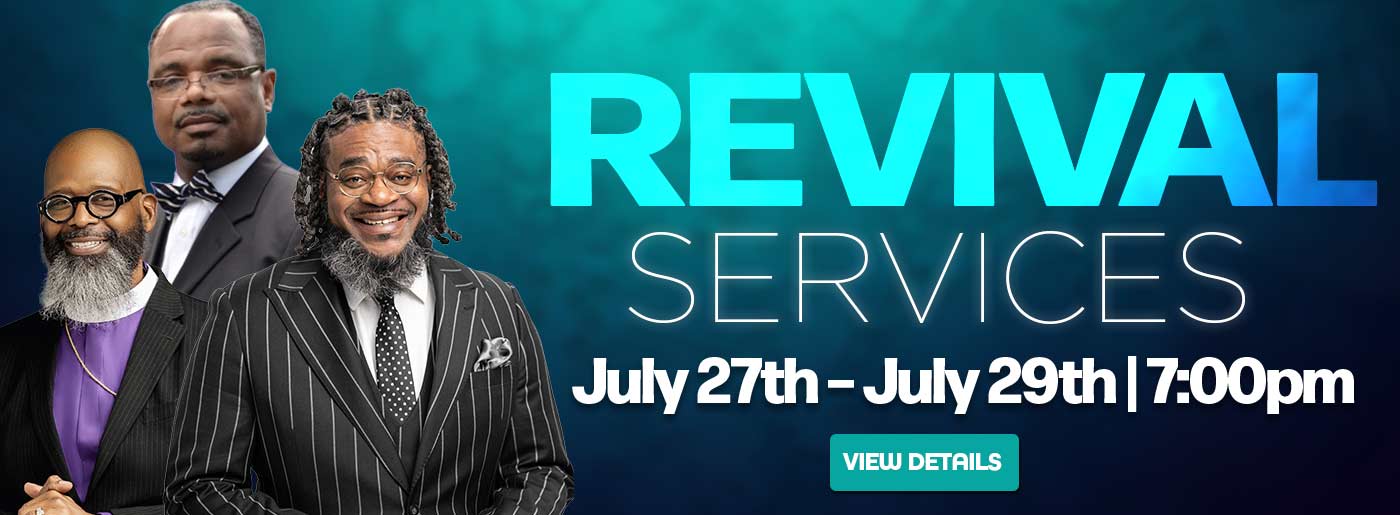 Revival services banner with a picture of the speakers. click for details