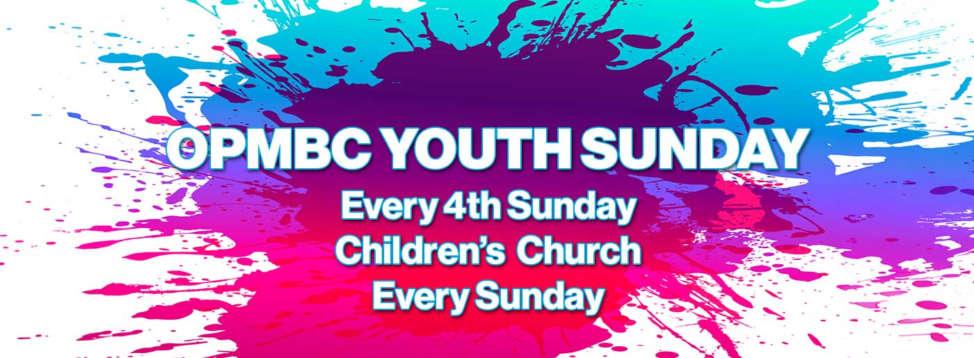 colorful advertisement for Youth Sunday that is held on 4th Sundays and Childrens Chuirch that is held every sunday